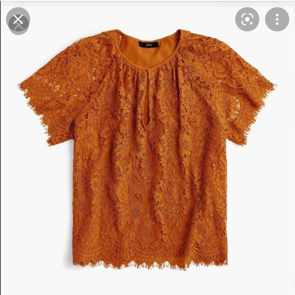 SALE J.crew lace cap sleeve notch neckline burnt orange top - Picture 1 of 9